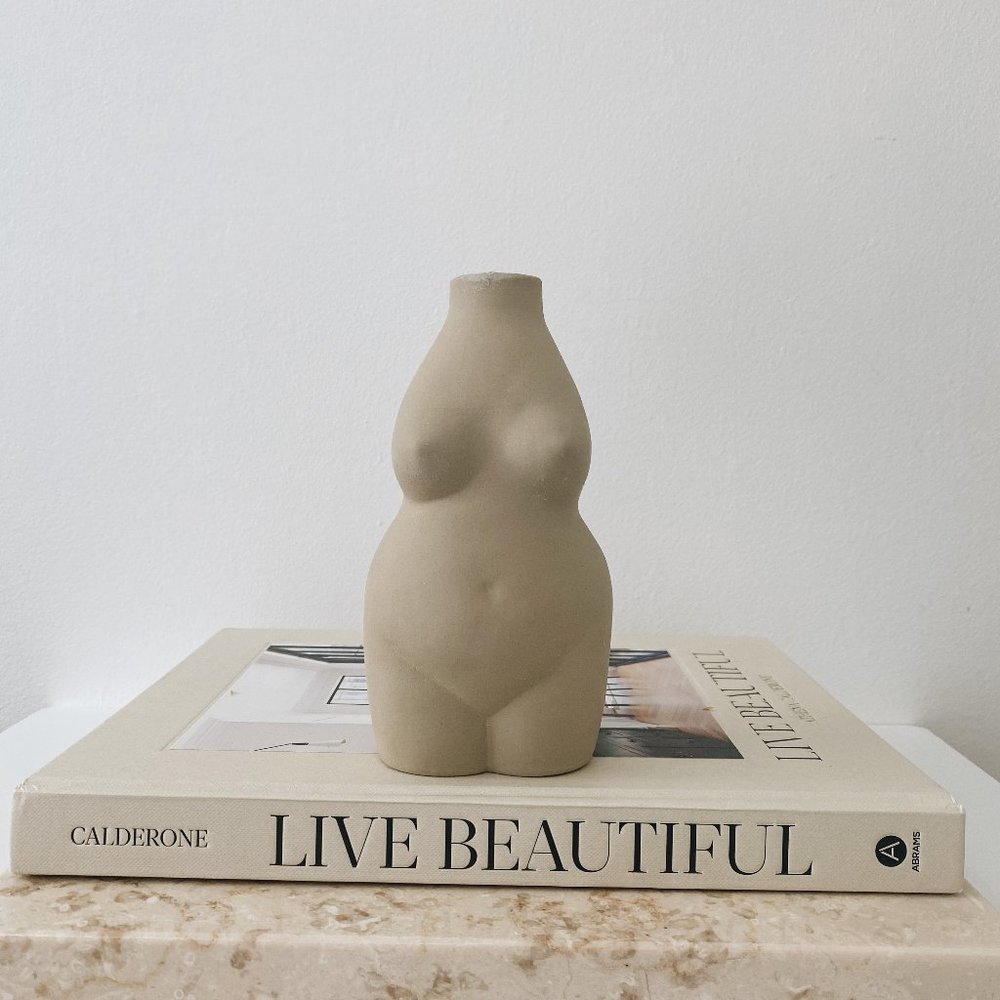 Curvy Body Scandinavian Tan Taupe Ceramic Vase